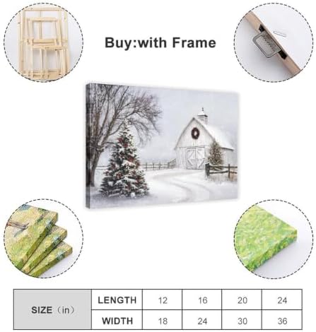 JDBeehpy Winter White Barn Christmas Tree Canvas Wall Art Framed 8x12inch