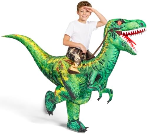 Spooktacular Creations Inflatable Dinosaur Costume Kids, Blow up Ride on Raptor Suit Boys Girls for Halloween Cosplay Party