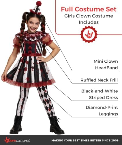 Morph Scary Clown Costume For Girls, Girls Halloween Costumes for Kids