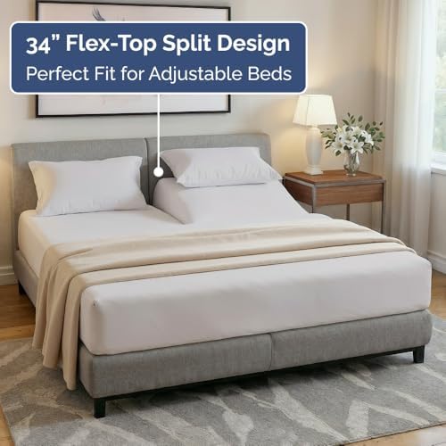 Flex Top Split Head King 4 Piece Sheet Set - Soft & Breathable - Light Grey