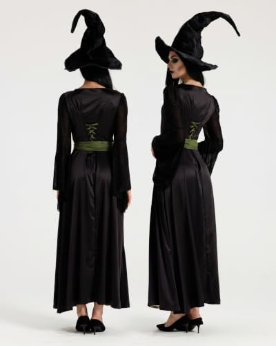Women’s Witch Costume, Halloween Dress Outfit with Witch Hat and Belt S-2XL