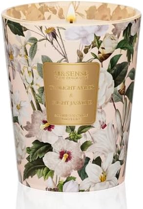 M&SENSE Amber Jasmine Soy Candle, 14.1oz, Warm Floral Stress Relief Scent