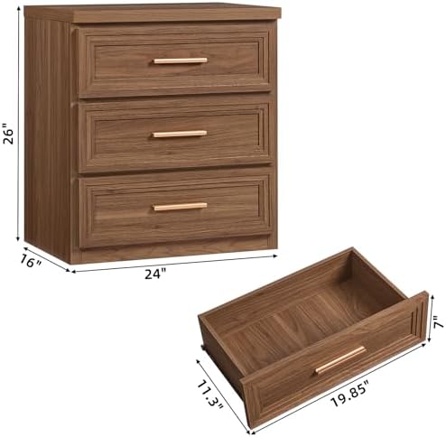 RWYHG Nightstands Set of 2 Wood 3 Drawer Storage 26" Tall Gold Handle