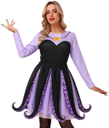 AOBUTE Adult Halloween Octopus Costume Set Plus Size Purple Tentacle Dress