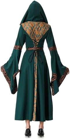 Colorful House Women Hooded Medieval Renaissance Dress Halloween for Adult