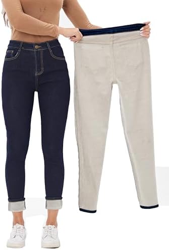 Yehopere Women's Winter Fleece Lined Jeans Slim Fit Warm Skinny High Waist Denim Jean