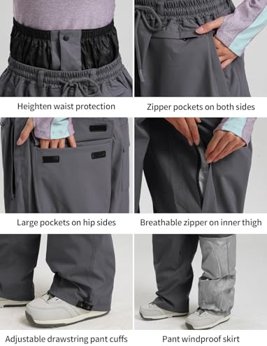 GSOU SNOW Mens Womens Snow Pants Baggy Snowboard Ski Pants 15K Waterproof