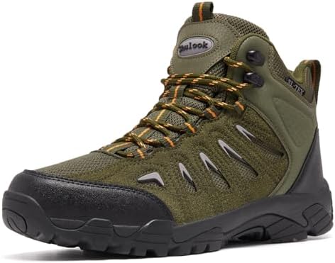 SHULOOK Men's Waterproof Hiking Boots Non-Slip Lightweight Mid Top Ankle Boot Breathable Hiker Trekking Shoes