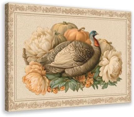 JDBeehpy Turkey Pumpkins Peonies Vintage Frame Art Prints Framed 16x24inch