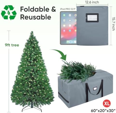 BALEINE 9 ft Christmas Tree Storage Bag, Heavy Duty 900D Oxford Fabric with Reinforced Handles and Dual Zippers Wide Opening, Extra Large Storage Container for Trees (Grey)