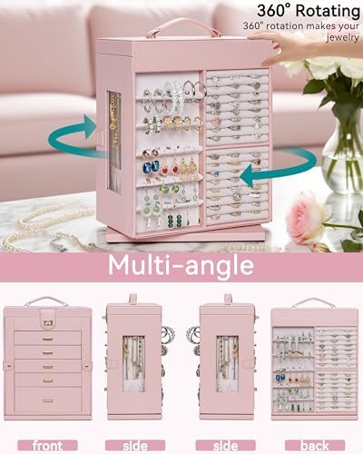 AKOZLIN 6-Tier Jewelry Box Organizer 5 Drawers Storage XXL Pink