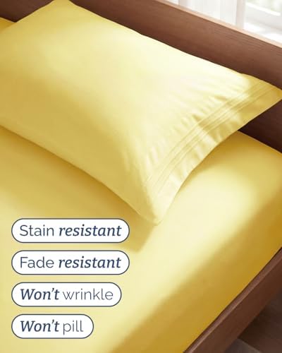 Twin Size 3 Piece Sheet Set - Comfy Breathable & Cooling Sheets - Yellow