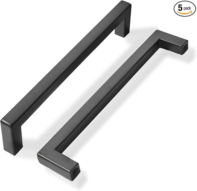khtumeware 5 Pack 6-1/4 inch Center to Center Solid Black Cabinet Pulls Square Bar Drawer Handles Cabinet Handles Matte Black Drawer Pulls Kitchen Cabinet Hardware