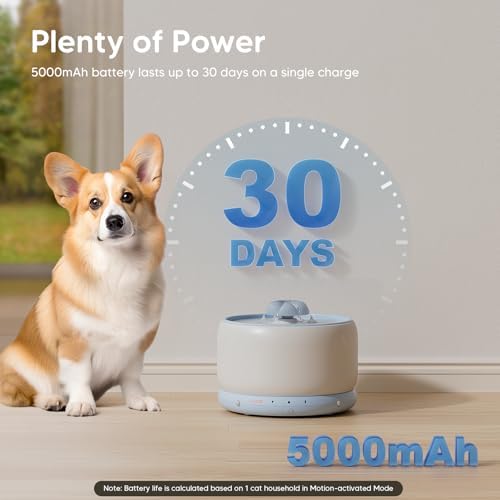 WOPET Wireless Cat Water Fountain, Cordless Ceramic Pet Water Fountain with 5000mAh Rechargeable Battery, 3L/101oz Premium Cat Water Dispenser for Cats & Small Dogs,Ultra Quiet & Triple Filtration