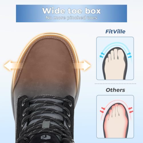 FitVille Mens Snow boots Wide Width Fur Lined Warm Winter Boots with Heat Lock Technology and Adjustable Lace up, Slip-Resistant Outsole for Outdoor