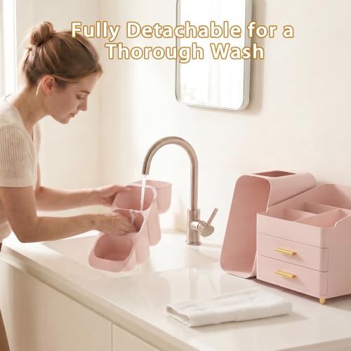 Large Capacity Makeup Organizer Countertop with Makeup Brush Holder for Vanity, Thickened Material, Bathroom Countertop Organizer Skin Care Perfumes Storage, Teen Girl Gifts for 12-23 Year