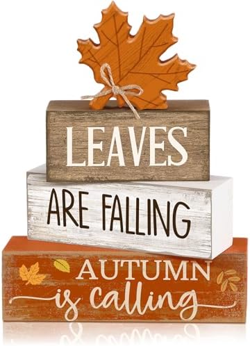 Lineshading 4 Pcs Fall Table Decor Wooden Maple Leaf, Autumn Leaves Sign