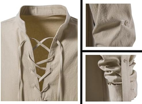 Akokvlar 10 Pcs Men Renaissance Costume Medieval Pirate Shirt Ankle Banded Pants Viking Outfit Set