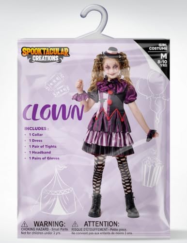 Spooktacular Creations Girls Scary Clown Costume, Kids Halloween Costume, Twisted Clown Dress for Girls