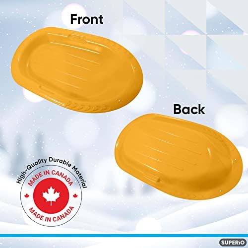 Superio Toboggan Snow Sleds for Kids and Adults, 2 Pack Heavy Duty Plastic Sliders with Handles and Hole for Pull Ropes- Kid and Adult Winter Fun