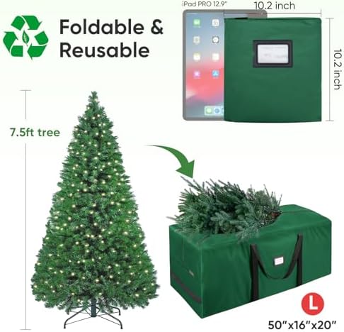 BALEINE 7.5 ft Christmas Tree Storage Bag, Heavy Duty 900D Oxford Fabric with Reinforced Handles and Dual Zippers Wide Opening, Extra Large Storage Container (Green)