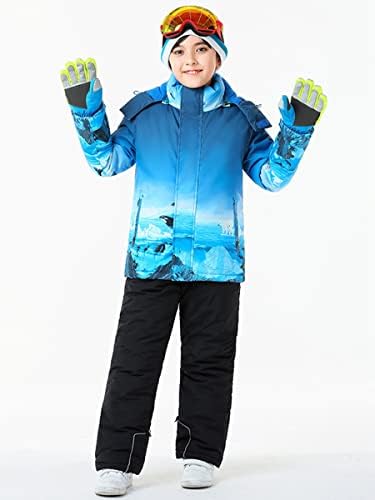 WOWULOVELY Big Boy's 2-Piece Colorblock Snow Pants and Jacket Snowsuit Ski Suit