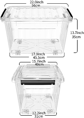 Cetomo 60qt Plastic Storage Bin with Wheels, Stackable Storage Bins with Lid, Organizer, Container for Home, Office, Drom, PP, BFA-Free, Nestable, Clear, 60Quart (6 Pack)