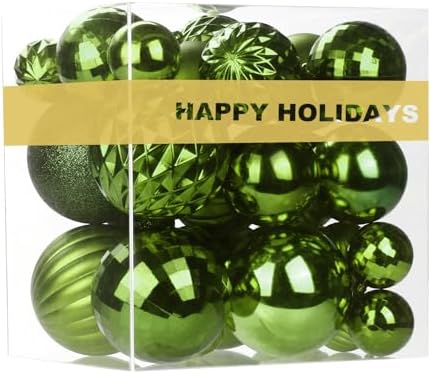 Lime Green Christmas Ornaments - Christmas Tree Decorations Shatterproof Hanging Balls for Birthday St. Patrick's Day Easter Mardi Gras Wedding Decorations Set of 36pcs, Multi-Sizes(1.6",2.5",3.2")