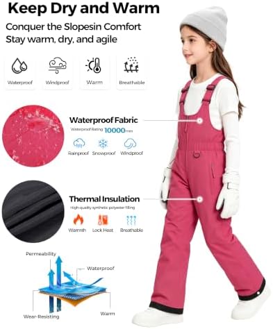 wantdo Girls Ski Pants Winter Snow Bibs Kids Insulated Snowboarding Overall