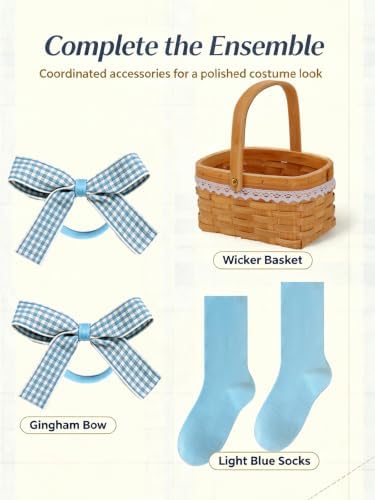 Halloween Costume Women Blue Gingham Dress With Basket Full Set