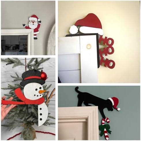 Christmas Door Topper Holiday Home Decor Funny Snowman Santa Claus Top Door Frame Corner Sign Decorations, Windows Walls DIY Craft for Christmas Party Ornament (E)