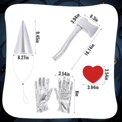 10Pcs Halloween Scarecrow Couple Costume Set - Silver Gloves Hat Axe Red Heart Sticker Scarecrow Hat Neck Wrist Leg Ties - Adult Men Women Group Party Carnival Cosplay Costumes