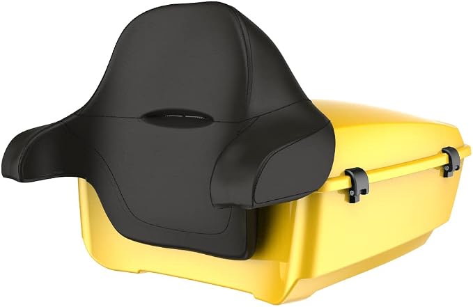 Advanblack Road Glide Tour Trunk Pack Chrome Yellow King Tour Trunk Pack Luggage +Wrap-Around Backrest Pad for '97-'25 Harley Touring Road King Street Glide Electra Glide CVO models