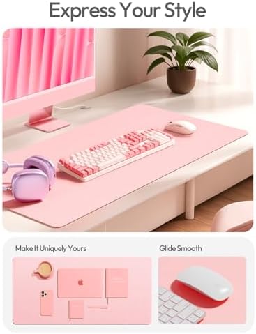 YSAGi Leather Desk Protector, Office Mat, Large Mouse Mat, Non-Slip PU Leather Blotter, Laptop Pad, Waterproof Writing Pad for Office and Home (Light Pink, 23.6" x 13.8")