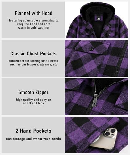 GEEK LIGHTING Men's Flannel Shirts Jacket Sherpa Lined Plaid Zipper Hoodie