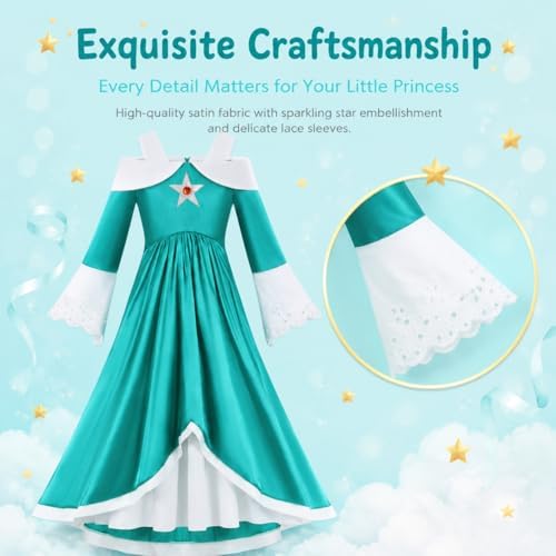 Girls Galaxy Princess Costume Kids Teal Maxi Dress with Accessories Set
