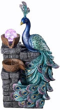 MAOCHI Tabletop Water Fountain Decor, Peacock with LED Glass Color Changing Globe,Relaxation Decorative Desktop Water Zen Fountain for Home/Office,Living Room Décor.13.78" Tall