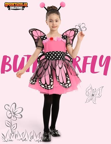 Spooktacular Creations Child Girls Butterfly Costume, Toddlers Butterfly Outfit w/Wings Headband for Kids Halloween Parties