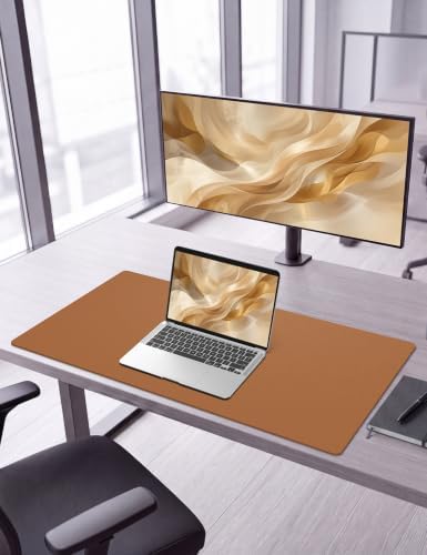 Leather Desk Pad Protector, 27.5" x 12", Camel Desk Mat