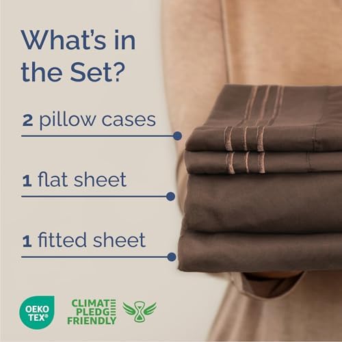 Cal King Size 4 Piece Sheet Set - Comfy Breathable & Cooling Sheets - Brown