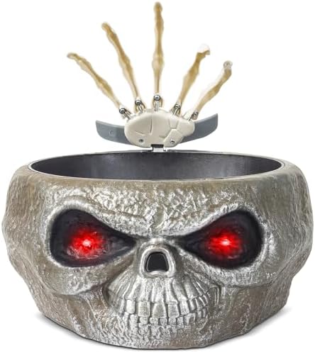 ITART Animated Halloween Candy Bowl Dish with Hand Spooky Decoration Props LED Eyes & Sound for Holloween Decor Treat or Trick Party Bar Table Decor