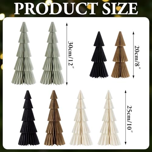 SUNBEUTY 8PCS Paper Christmas Trees, Neutral Honeycomb Christmas Tree, 3D Paper Trees, Christmas Tree Table Centerpieces for Home Xmas Tabletop Holiday Decor (Brown Black White Gray