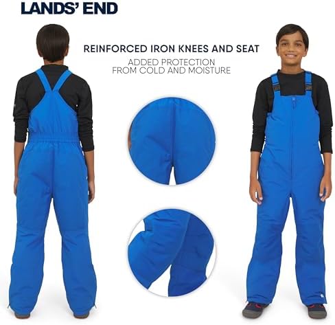 Lands' End Unisex Kids Squall Waterproof Adjustable Insulated Iron Knee Snow Bib Overalls