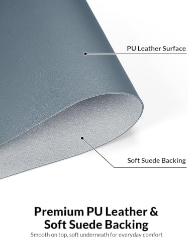 Leather Desk Mat 36" x 17", Baby Blue PU Leather Desk Pad Protector