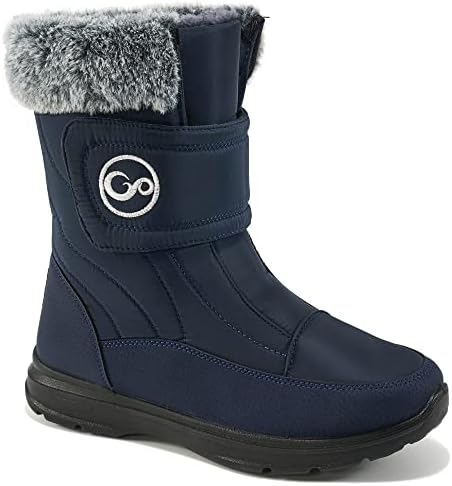 Almusen Snow Boots for Womens Winter Shoes: Warm Fur Lining Mid Calf Boots Women Anti Slip Waterproof Hook Loop Comfortable Outdoor Boot