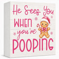 Pink Christmas Bathroom Decor Funny Gingerbread Christmas Wooden Box Sign