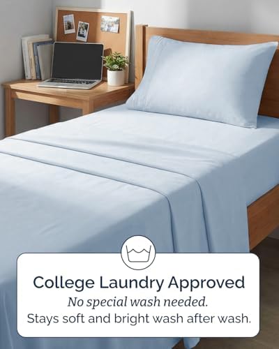 Twin XL Size 3 Piece Sheet Set - Breathable & Cooling Sheets - Sky Blue