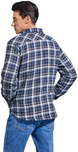 Men's Sherpa Cotton Flannel Shirt Jacket Plaid Button Coat Pocket