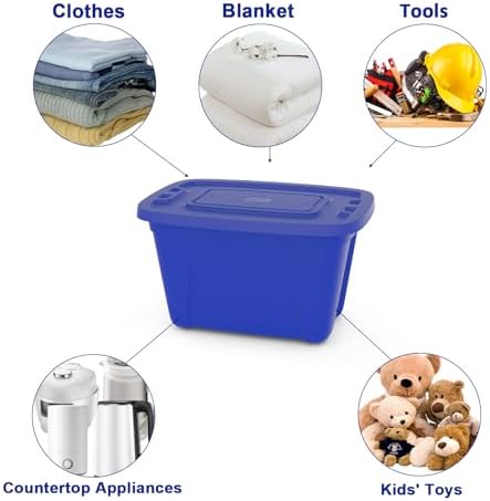 SIMPLYKLEEN Storage Bins with Lids - Made in USA 18-Gallon (72-Quart) 4-Pack Storage Totes with Lids, Plastic Stackable Containers Large Storage Boxes for Home and Office Organization Blue/Blue