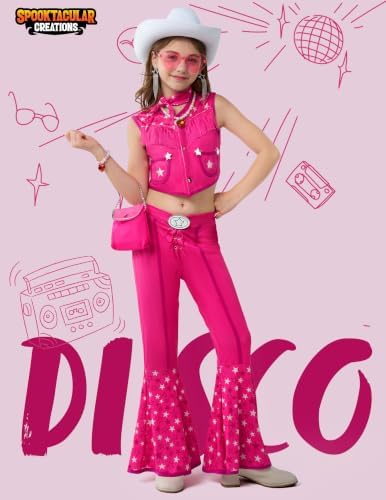 Spooktacular Creations Girls Western Outfit, Pink Cowgirl Costume, Disco Movie Dress Up for Halloween Cosplay Party